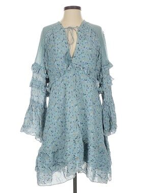 Stevie May The Mystic Billow Sky Blue Floral Tie-Neck Boho Ruffle Mini Dress